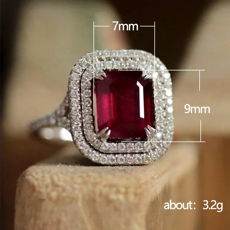 Copper square geometric women's ring with red rhinestone stone