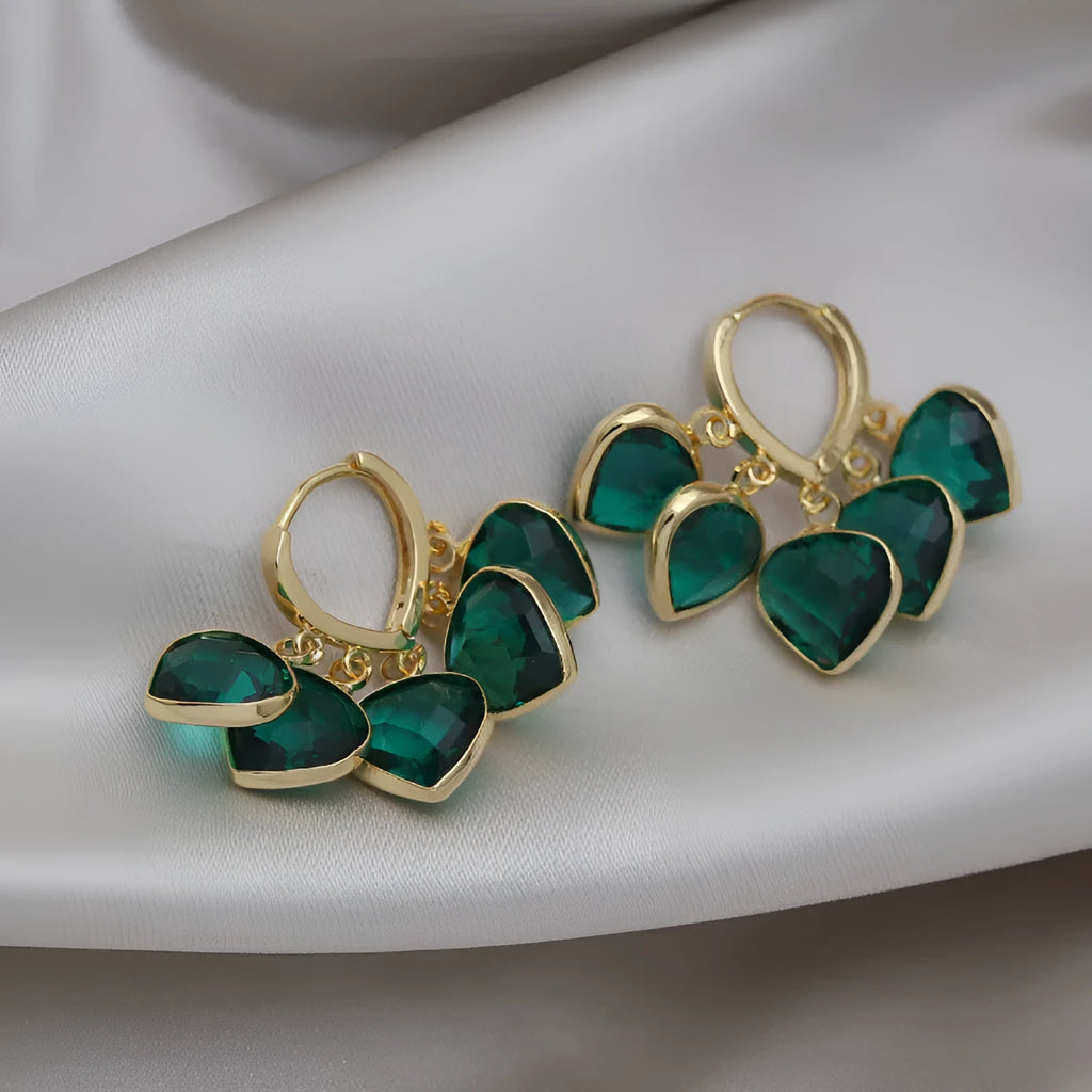 Green heart pendant ear clip earrings in Korean style for women
