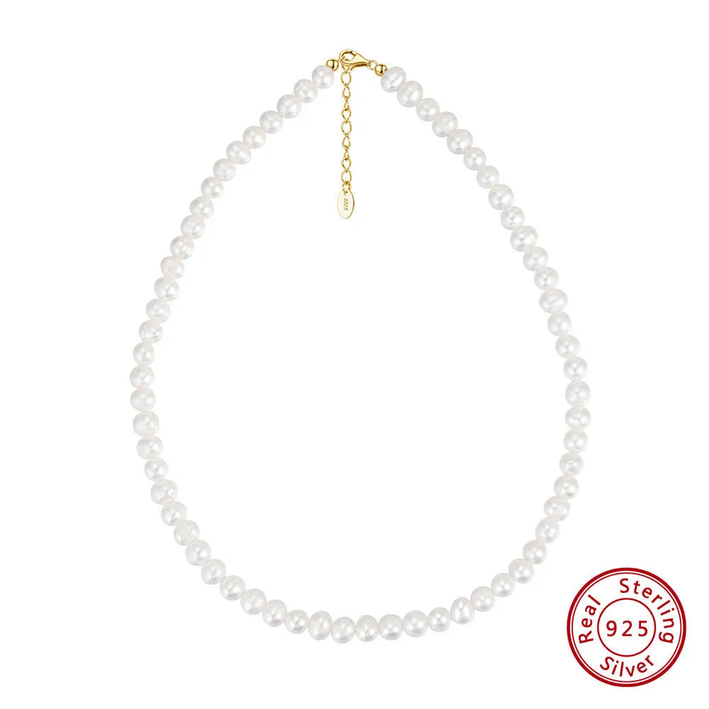 Women's adjustable freshwater pearl necklace with sterling silver chain and 6-7mm pearls