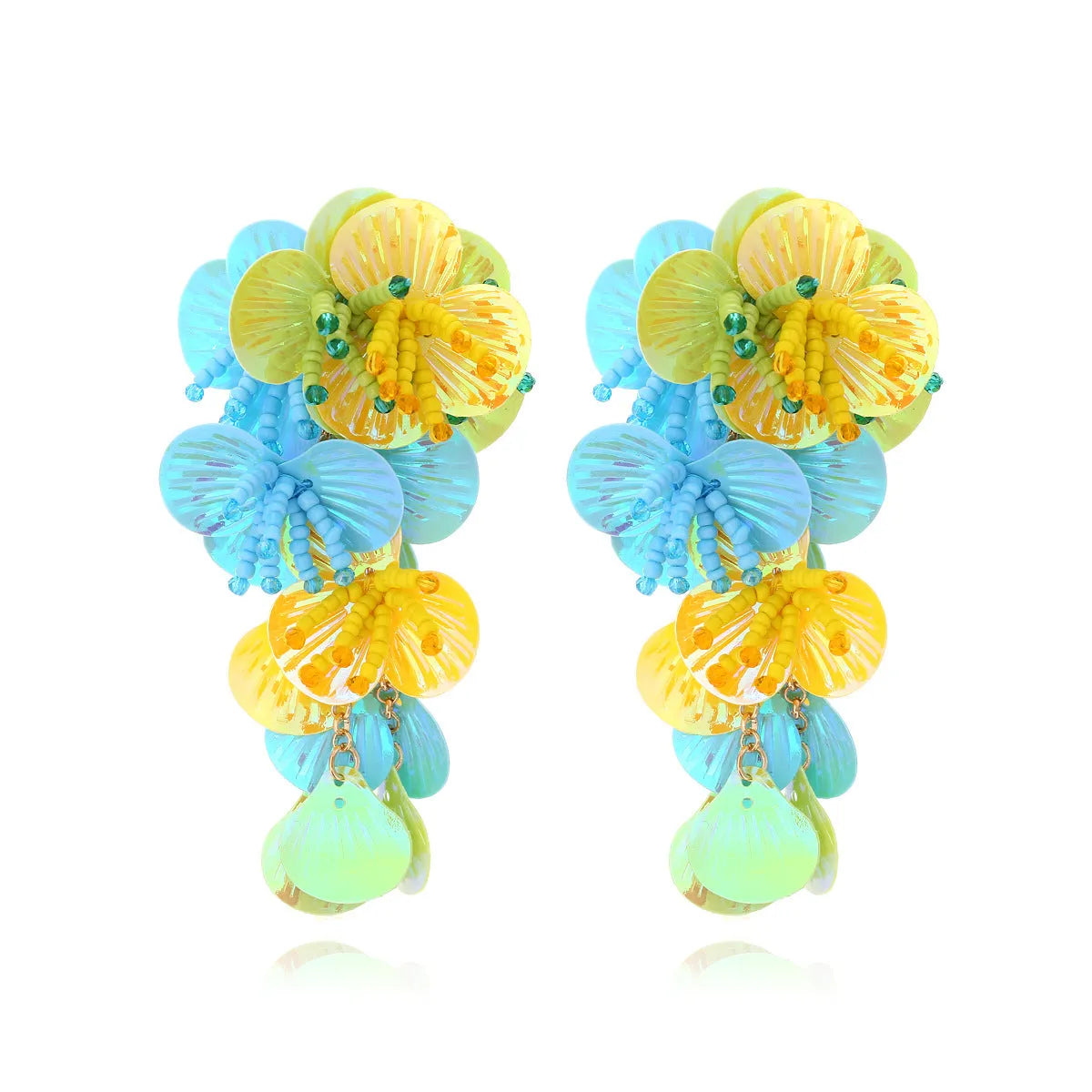 Handmade string bead flower earrings in colourful, rose and purple European American style designs
