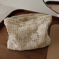 Handmade corduroy cosmetic bag with crocheted hollow flowers and ethnic embroidery in rope colour