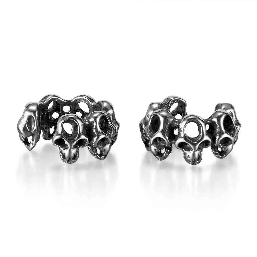 Stainless steel retro skull ear clip earrings with hollow geometric design