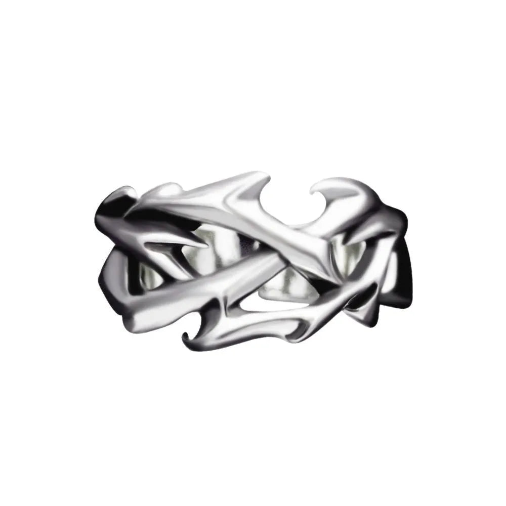 Copper thorn ring with geometric flower design and adjustable opening