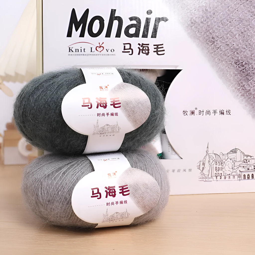 Mohair scarf DIY kit with wool balls and Inverness thread for hand-weaving in 34 colour options