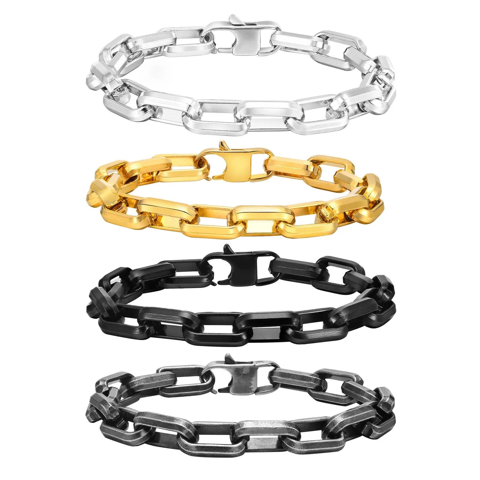 Men's titanium steel square chain bracelet in black, gold, retro, or steel colour.