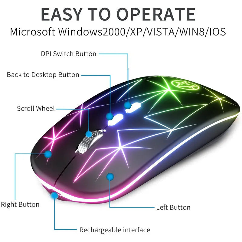 Wireless Bluetooth gaming mouse with metal roller wheel and five buttons in star black colour
