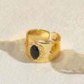 Geometric Chinese style ring with zircon stone in horse eye black colour