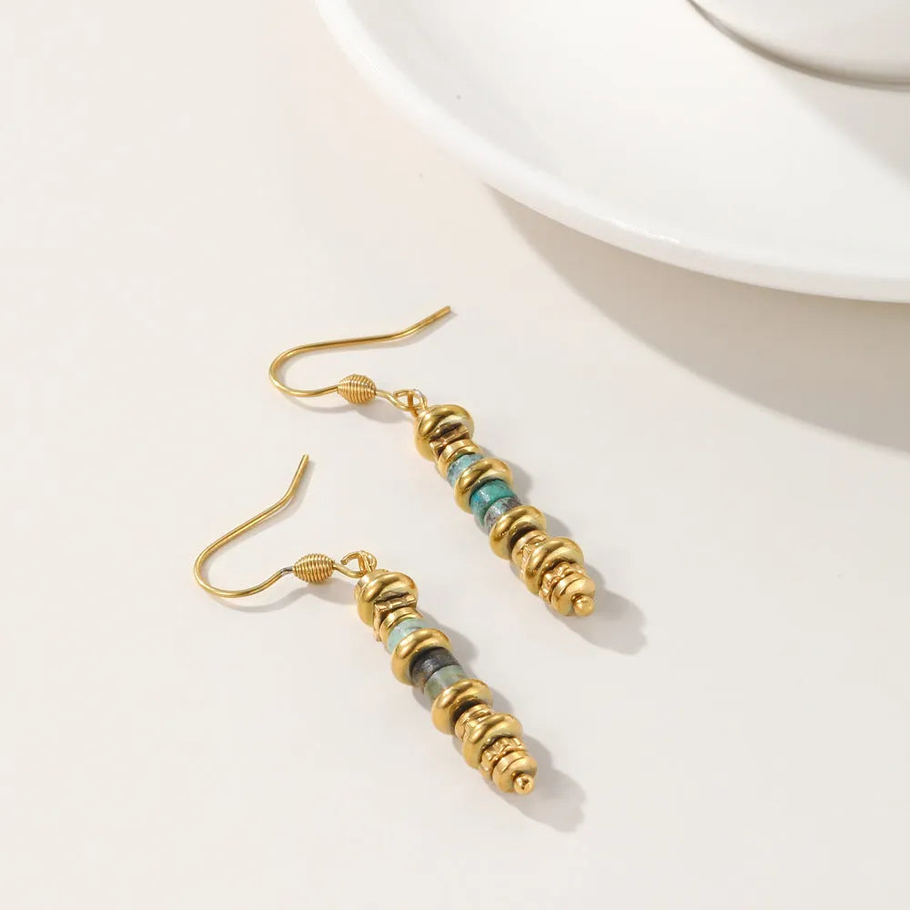 Titanium steel geometric dangle earrings in European and American retro style with 18K purity