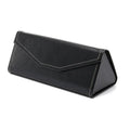 Folding glasses case in PU cowhide with triangle compression-resistant design, available in black, brown, pink, dark blue, calfskin black, and plaid