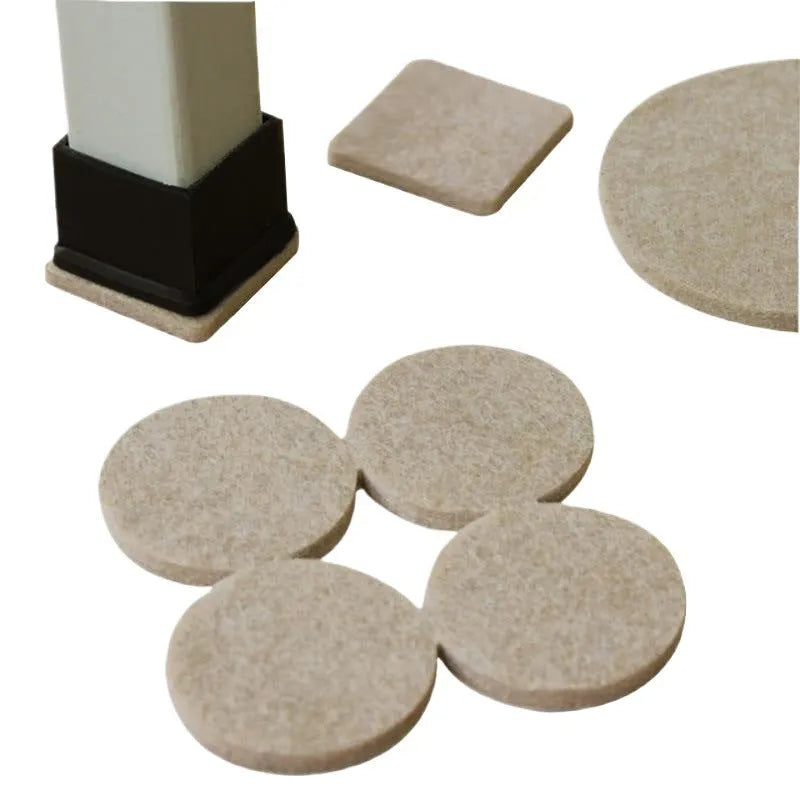 Beige plastic furniture protection foot pads set showing five different sizes including round and square shapes