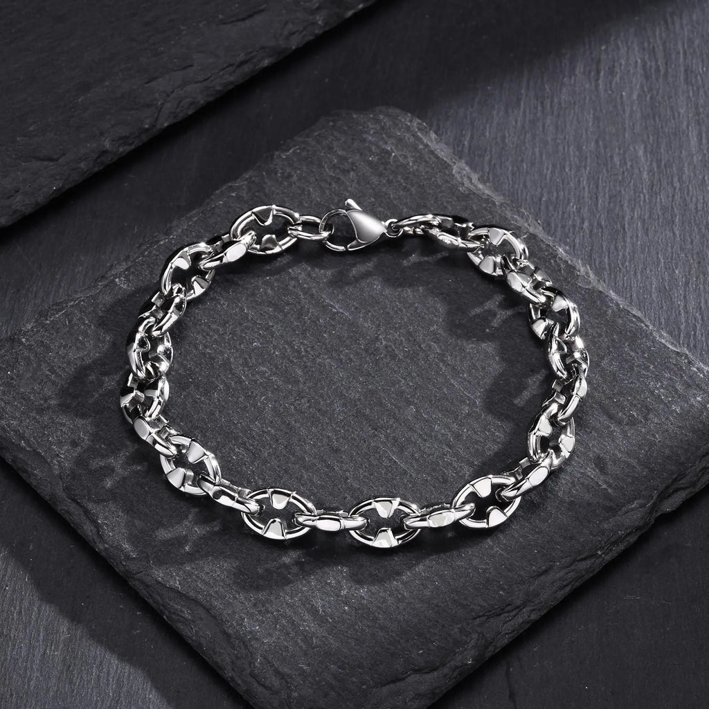 Stainless steel thick geometric chain bracelet for men's hip hop fashion
