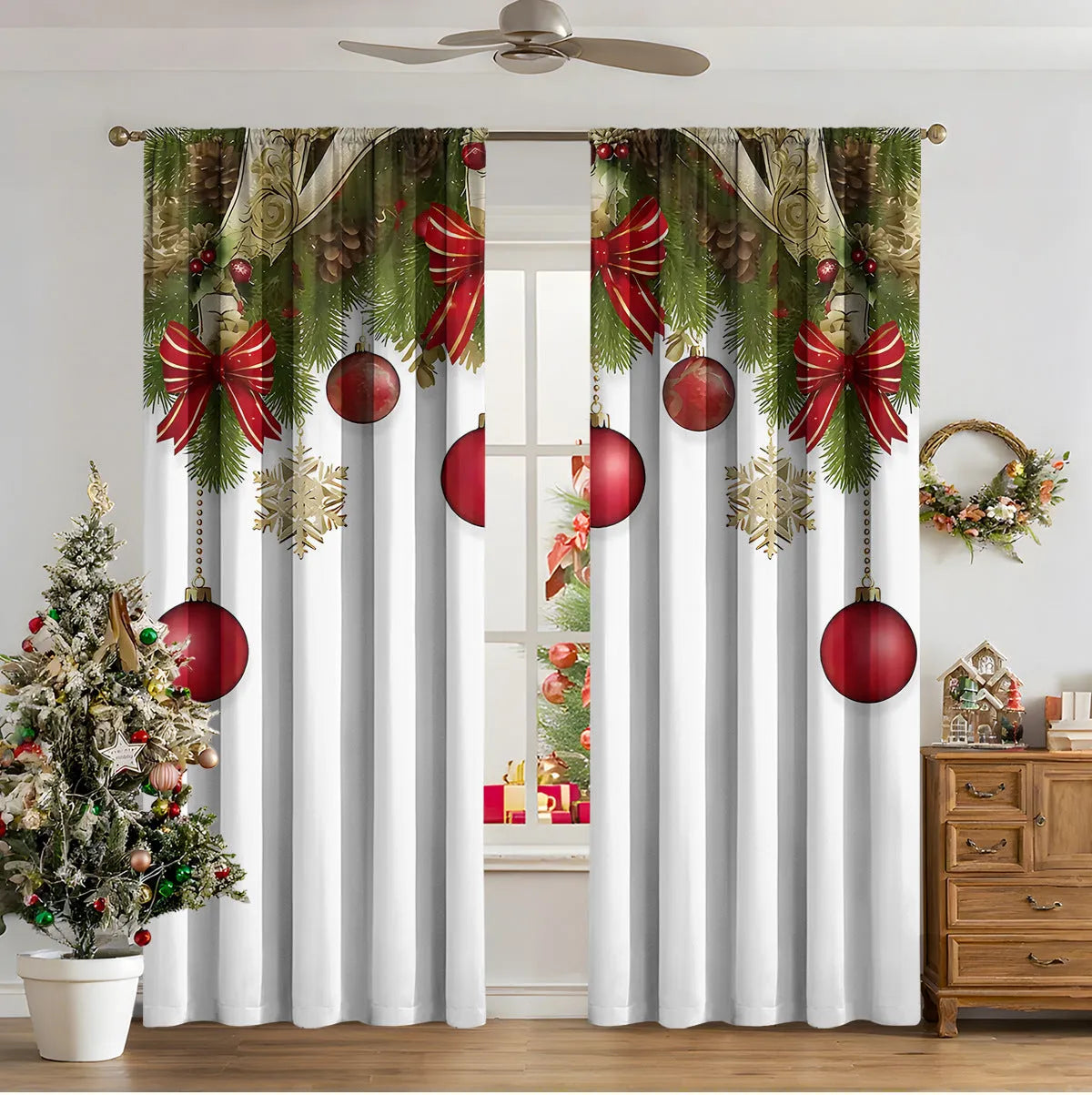 3D digital printed Christmas curtains in polyester with sunshade function and modern design