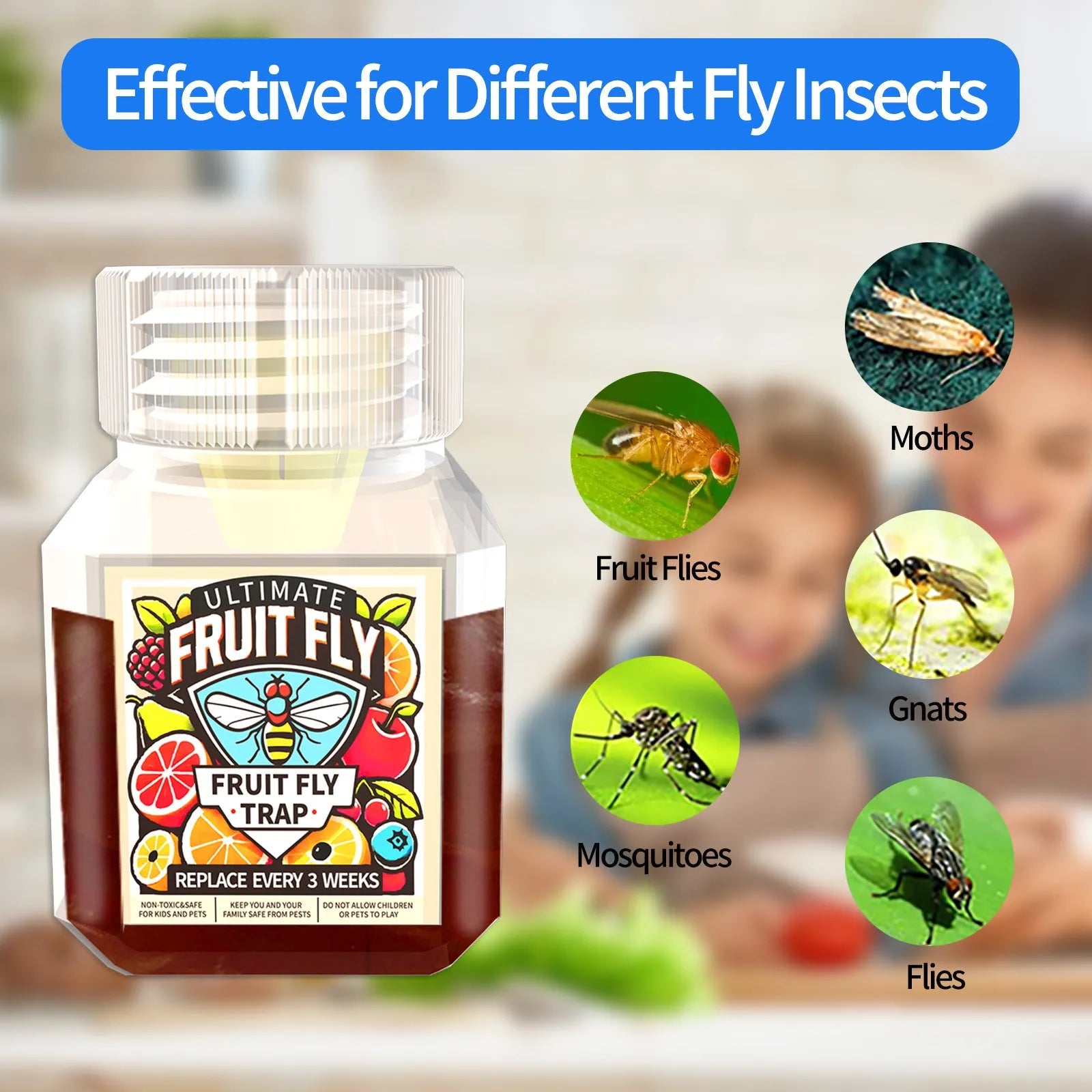 Fruit fly bait liquid bottle for indoor insect traps with multiple specification options