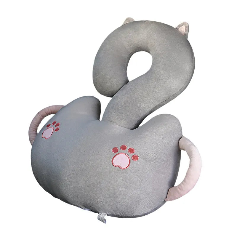 Square cartoon cushion with a question mark and animal design, 65x65cm in size.