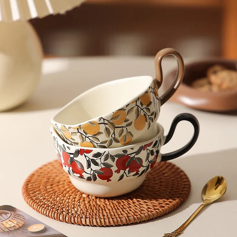 Antique style ceramic coffee cup and saucer set with 210ml capacity in retro luxury design