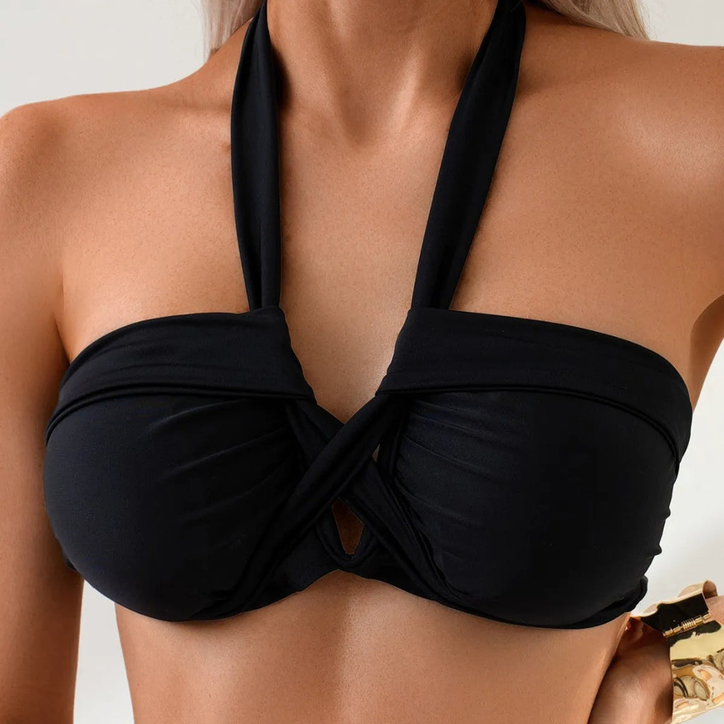 Black one-piece swimsuit with backless design for swimming sports