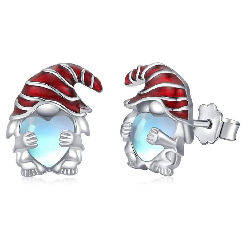 Women's heart-shaped Santa Claus earrings in electroplated white gold colour