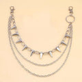 Silver double-layer metal trousers chain with adjustable zipper measuring 115cm length