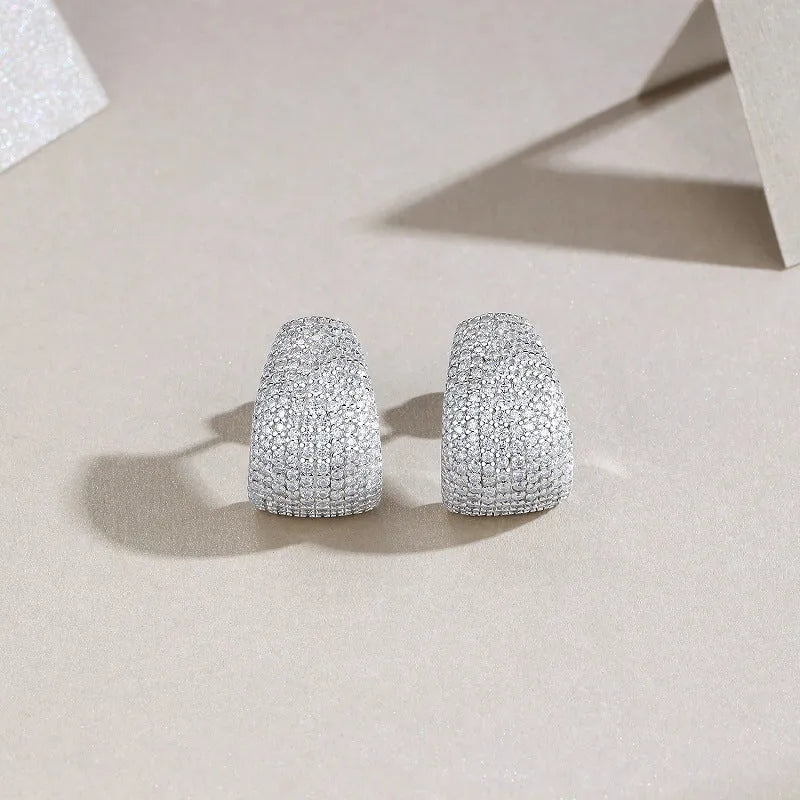 Geometric women's ear studs with moissanite stones in S925 sterling silver settings