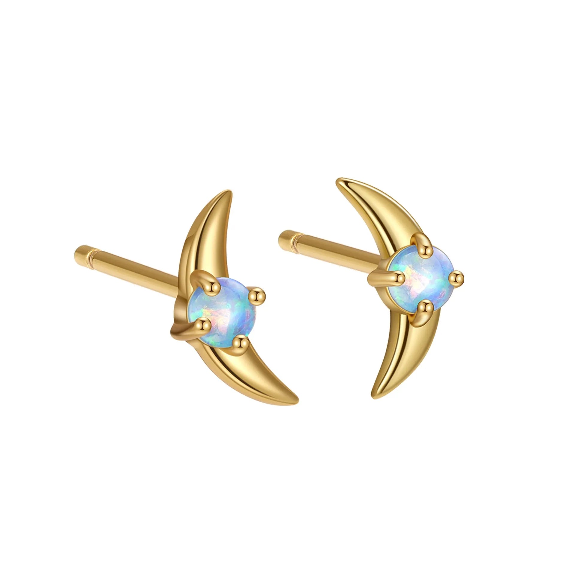 A pair of women's geometric earrings made from 925 silver, shown in gold plating with a blue stone accent.