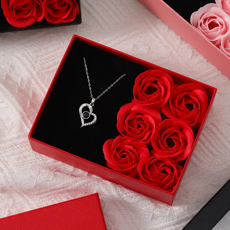 Korean-style soap flower gift box set in red, pink or black with gift box and handbag