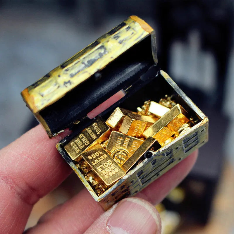 Alloy treasure box doll house miniatures with gold coins and bars for teenage visual development