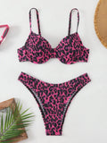Leopard print backless bikini swimsuit for women with adjustable ties in brown mixed colour