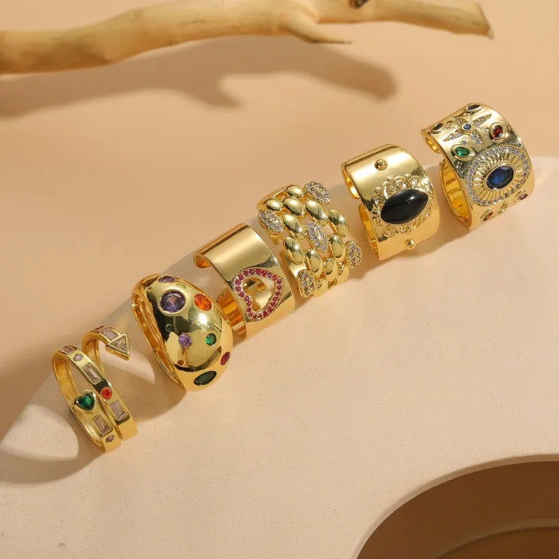 Geometric Chinese style ring with zircon stone in horse eye black colour