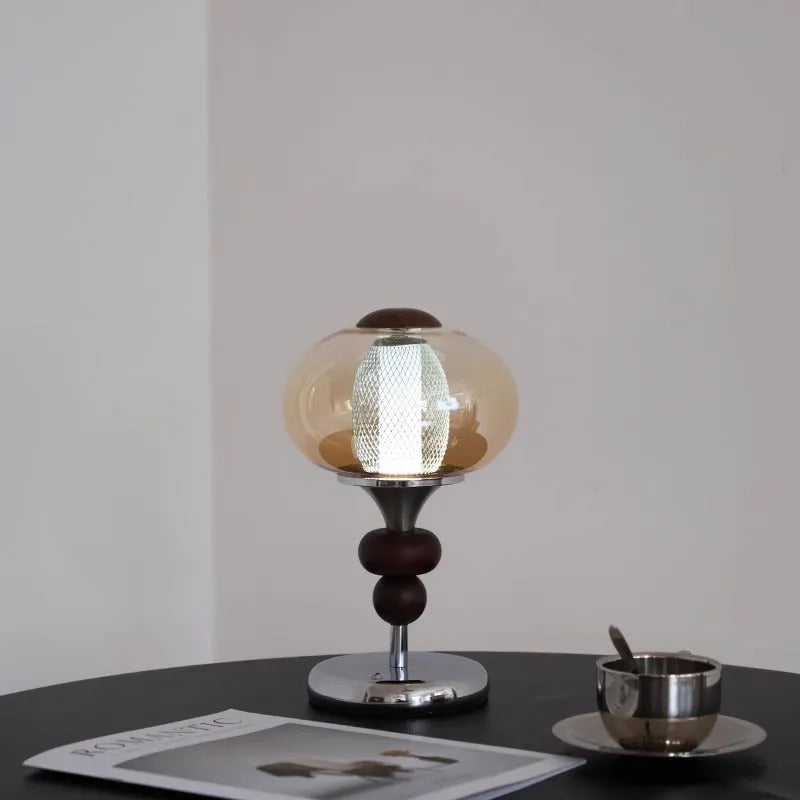 Zhonggu solid wood rechargeable palace table lamp with touch switch, 16x28cm, three colour dimmable light, retro style