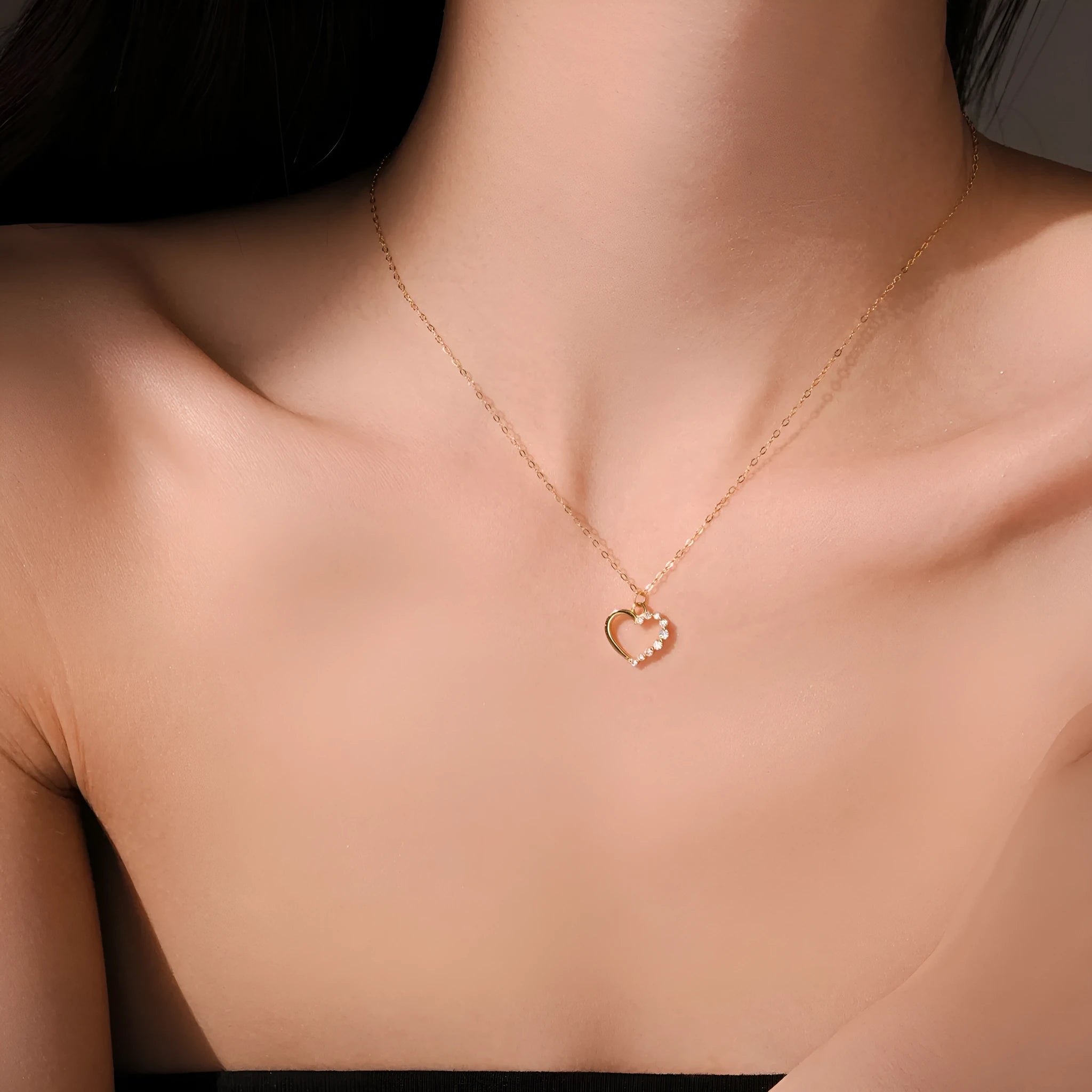 925 sterling silver hollow heart necklace in white gold finish on regular chain for women fashion OL style