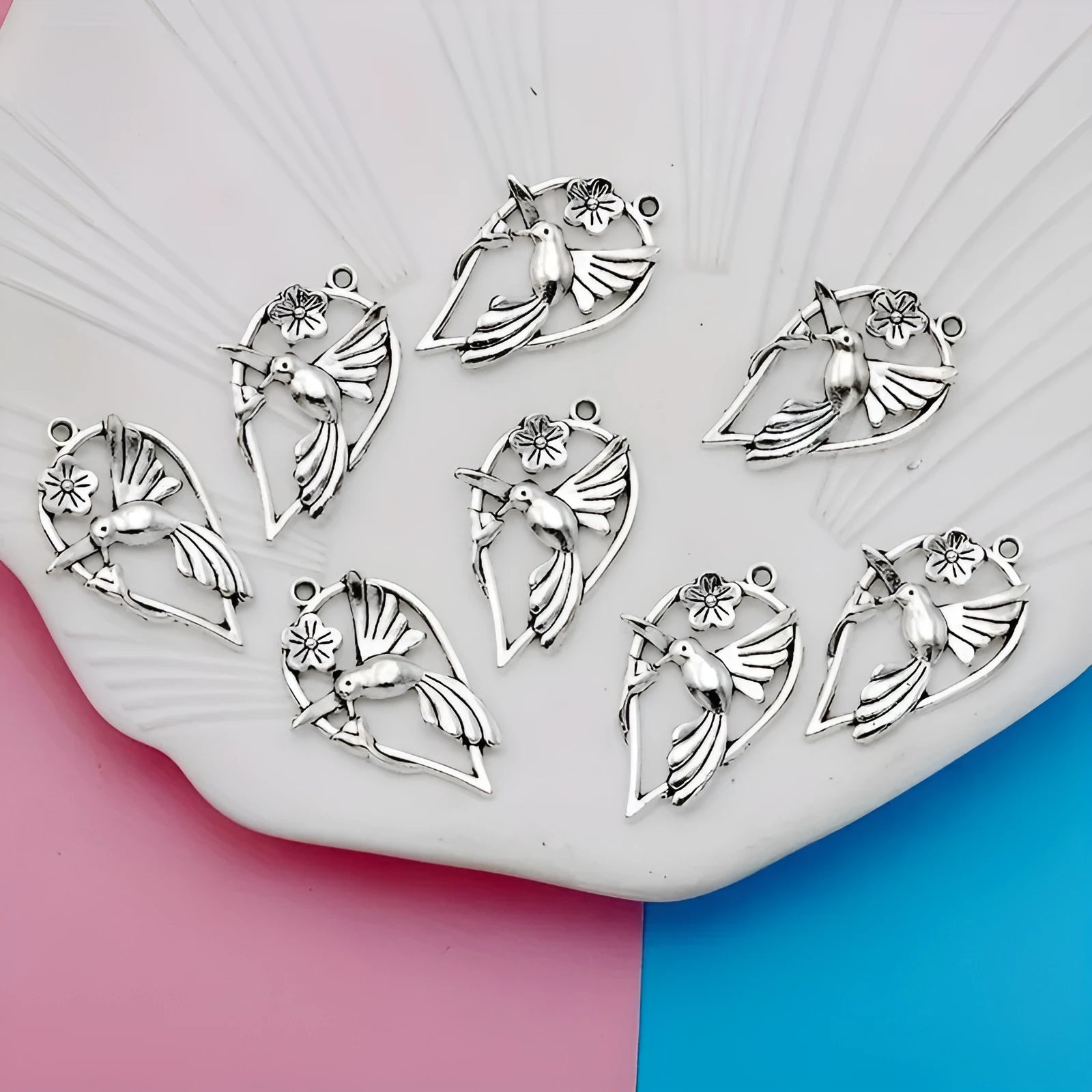 Alloy flying magpie pendant charm with electroplated finish in colour P234 for DIY jewellery making