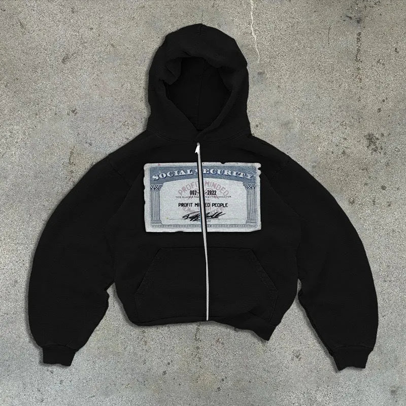 Men's and women's letter pattern hoodie zip jacket in loose European fit with zip pockets