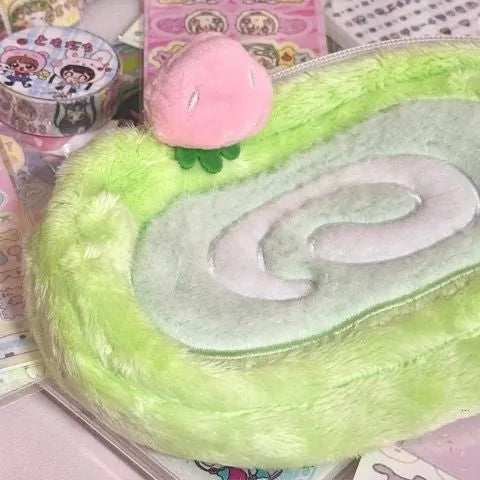 Velvet Swiss roll cake design pencil case for stationery storage