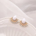 Women's retro fan-shaped needle earrings with sterling silver electroplating and rhinestone accents