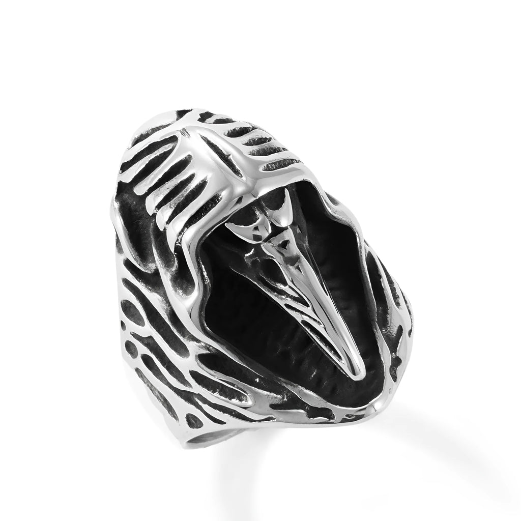 Crow titanium steel ring in MR166 colour with geometric punk design, unisex, size options 18 to 22