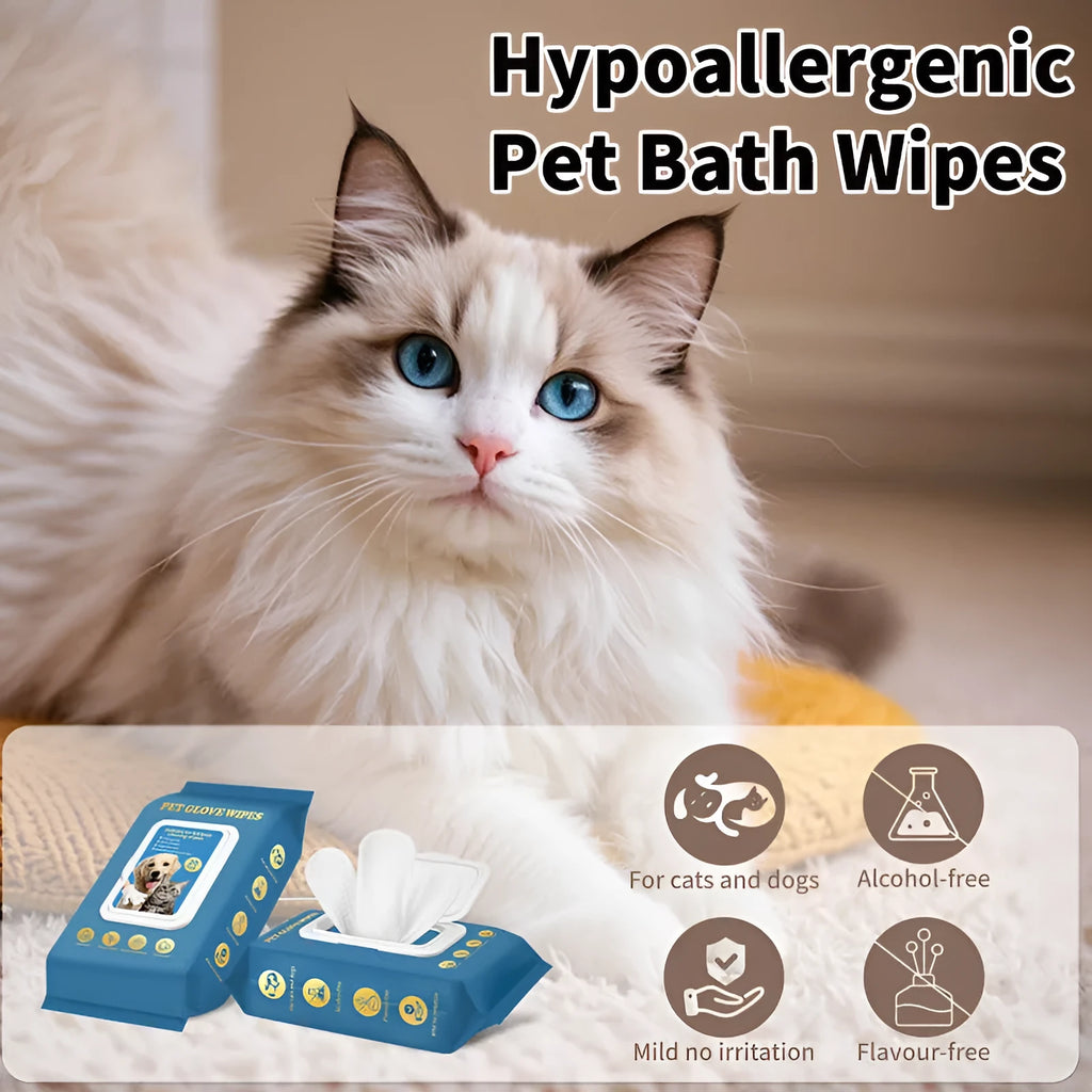Disposable pet gloves pack for cat and dog bath cleaning with wash-free design