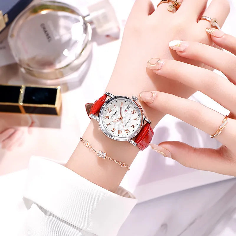 Women's automatic mechanical watch with 12mm thickness showing multiple strap and colour options