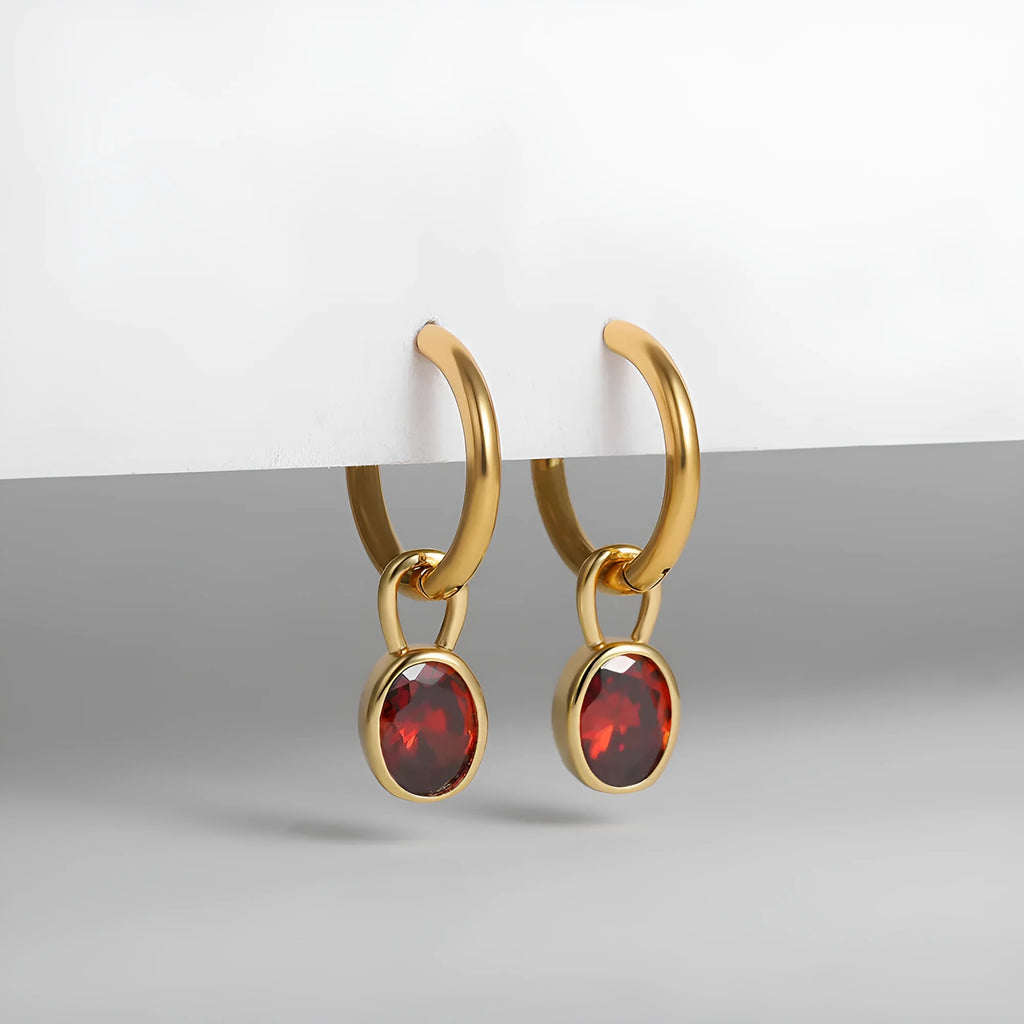 Women's copper oval zircon earrings in six colours including army green and emerald