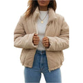 Women's apricot corduroy wadded jacket with stand collar and long sleeves