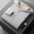 Men's cashmere thickened half-high collar zipper cardigan sweater in dark blue, loose fit, long sleeves