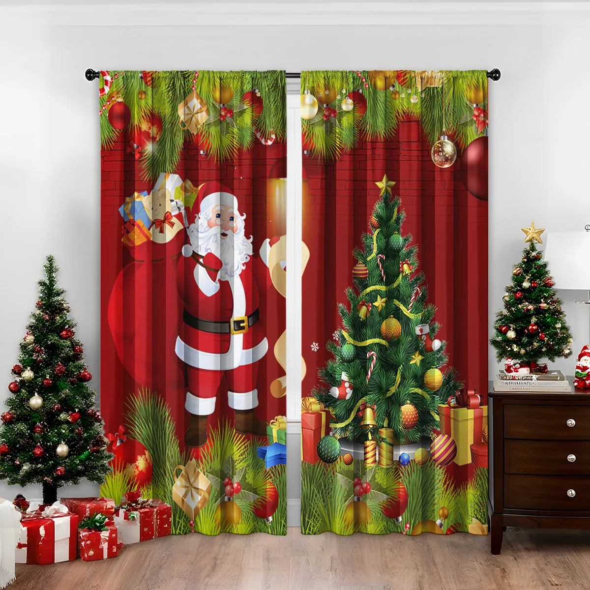 3D digital printed Christmas curtains in polyester with sunshade function and modern design