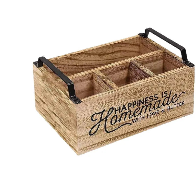 Wooden kitchen storage box with grid compartments for tableware organisation
