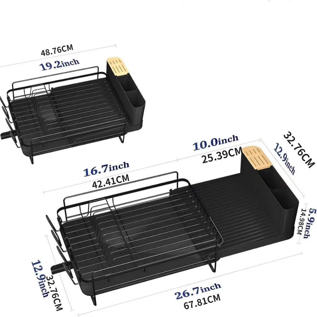 Retractable carbon steel dish rack in folded position for cutlery and cup drying