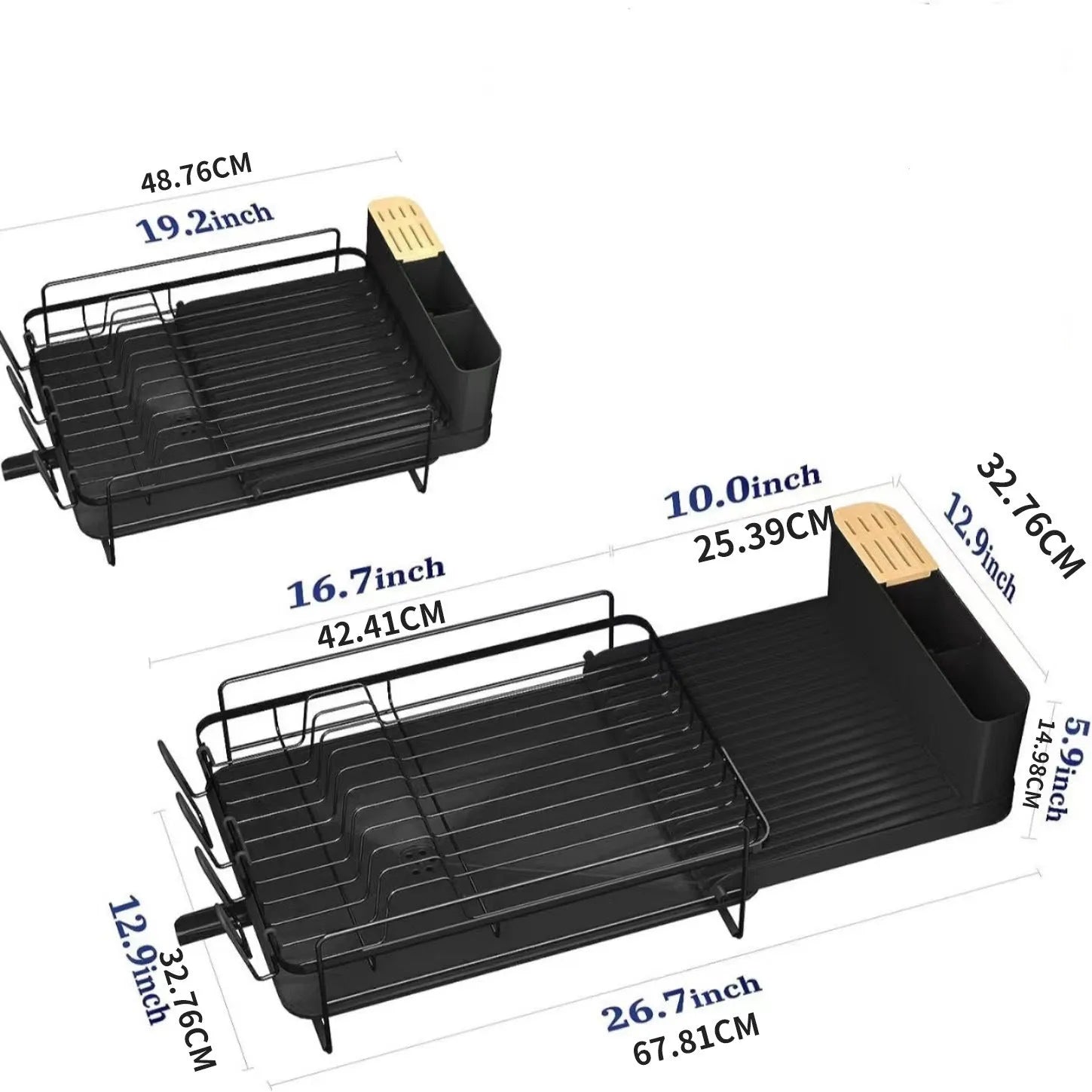 Retractable carbon steel dish rack in folded position for cutlery and cup drying