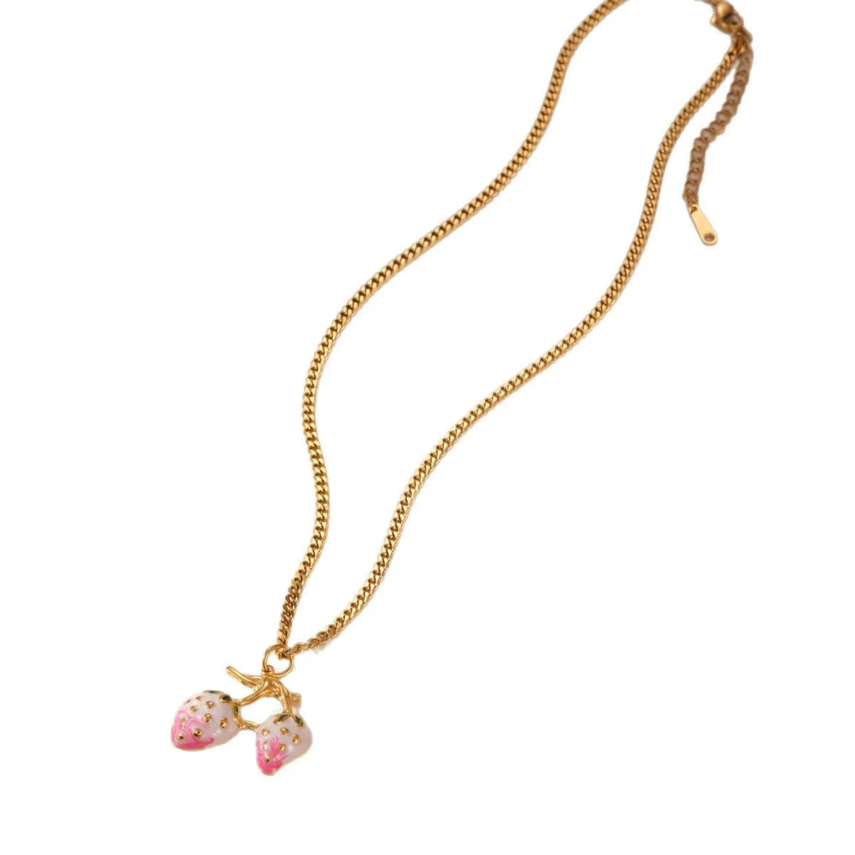 Stainless steel necklace with a strawberry fruit pendant in red or white gradient colour