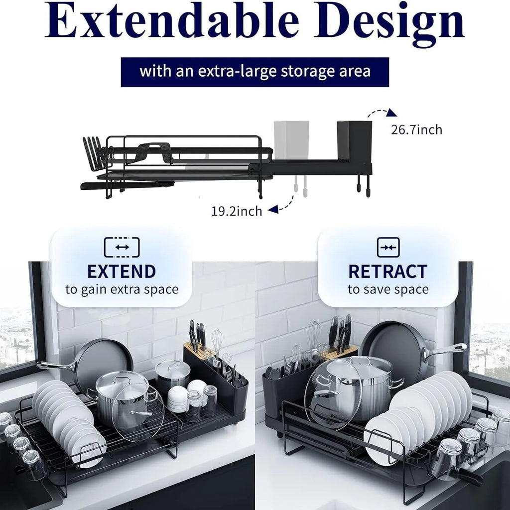 Retractable carbon steel dish rack in folded position for cutlery and cup drying