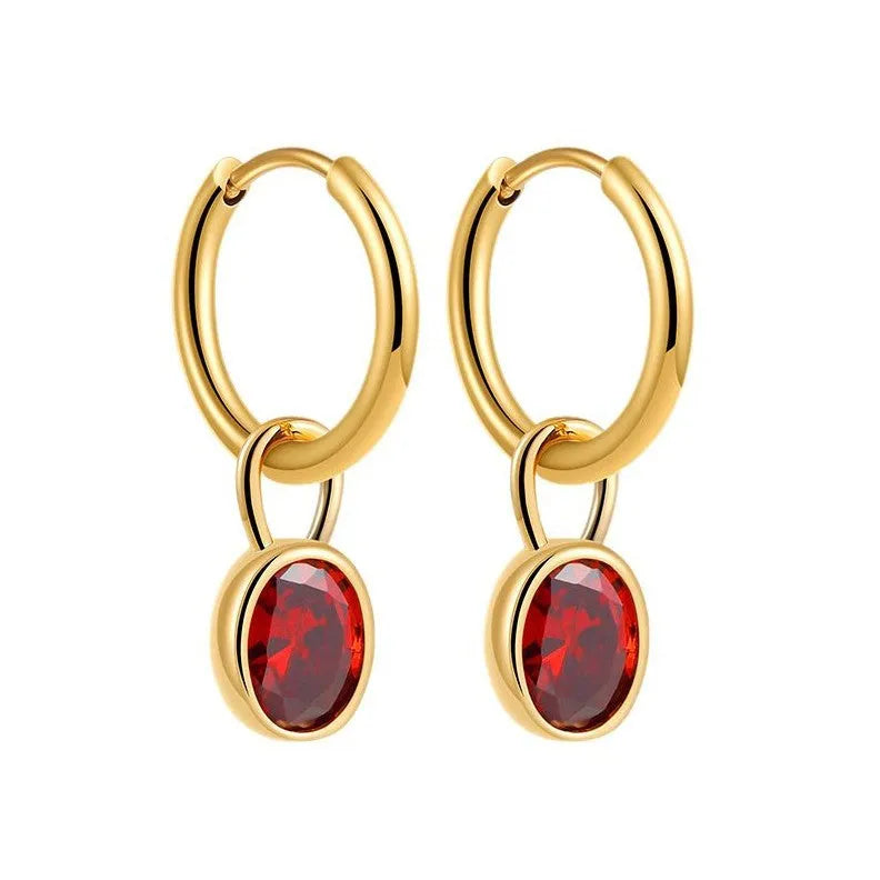 Women's copper oval zircon earrings in six colours including army green and emerald