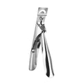 Close-up of stainless steel U-shaped nail art scissors in electrophoresis black finish.