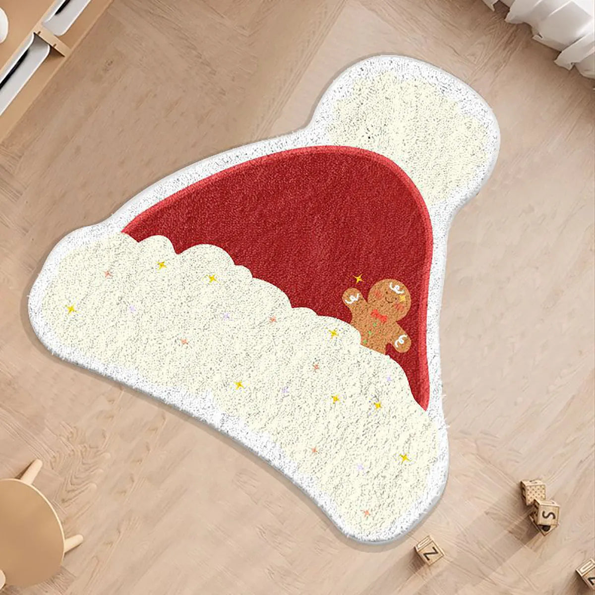Round Christmas-themed floor mat with alien shape outline in cashmere-like finish