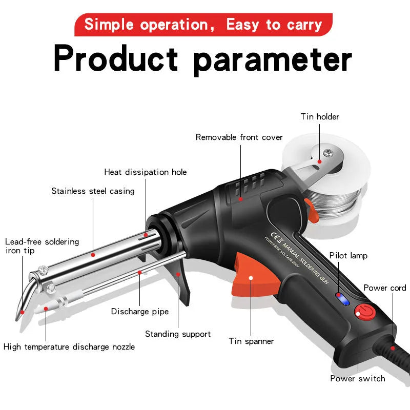 Black G102 outer soldering gun kit with integrated light, alloy body, on stand.